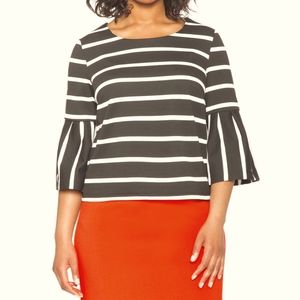 Eloquii NWT Striped Pleated Sleeve Top